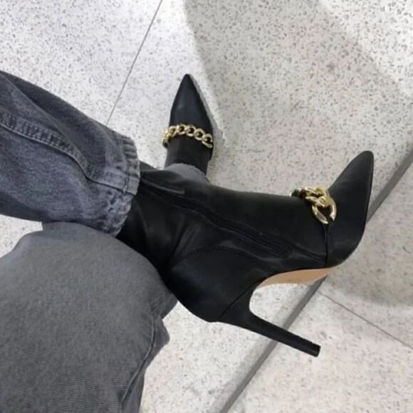 ZARA CHAIN HIGH HEEL ANKLE BOOTS - Picture 3 of 15